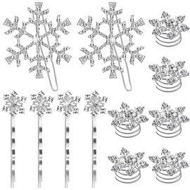 12 Pcs Shiny Rhinestone Alloy Snowflake Hair Clip Set, Crystal Hairpins Spiral Barrette Accessories for Women & Girls - Wedding, Christmas