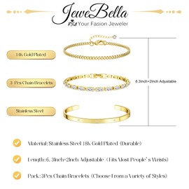 JeweBella 3-7PCS 18K Gold Bracelet for Women Chain Cuff Stacking Bracelets Set Figaro Twist Snake Tennis Bead Adjustable Chain Bracelets for Womens Gold Jewellery Set for Women
