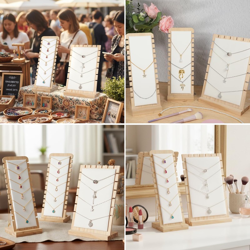 Xosjska 4 Pcs Bamboo Necklace Display Stand Bamboo Panel Jewelry