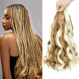 French Curly Braiding Hair 12 Inch 8 Packs - Pre Stretched Bouncy Braiding Hair- Loose Wavy Synthetic Hair Extensions for Black Women (12 inch 8 packs, 27P613#)