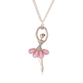 Dreuyet Ballerina Necklace for Women Charm Crystal Rhinestone Ballerina Pendant Necklace Dainty Sweet Dancer Dancing Necklace Ballet Recital Themed Dancer Gifts (Light pink)