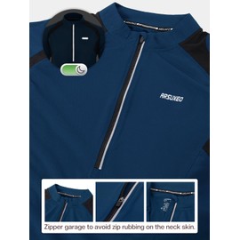 ARSUXEO Men's Half Zipper Cycling Jerseys Long Sleeves Mountain Bike Shirts 6031 Montego Blue Size Medium