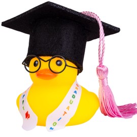 CoFuBcad Graduation Duck Car Ornament Yellow Rubber Duck Car Dashboard Decor with Mini Graduation Hat Sash Glasses