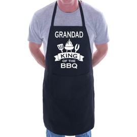 Print4U Grandad Is King Of BBQ Funny Apron Novelty Baking BBQ with 2 Pockets Black