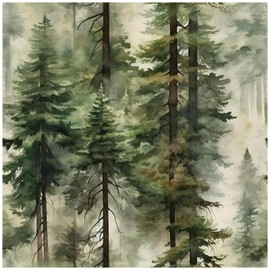 HAOKHOME Forest Peel and Stick Wallpaper Tree Wall Paper Wood Removable for Bedroom Green Contact Paper 17.3in x 6.6ft