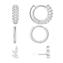 Earrings Gold Hoop Earrings 14K Gold Earrings for Women Pierced Earrings Cartilage Earrings Hypoallergenic Women's Earrings Multi-Pierced Earrings Gifts for Women (Silver)