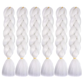 BALINGHAIR Braiding Hair Extensions White Professional High Temperature Braids Hair 24 Inch(60#-6Packs)