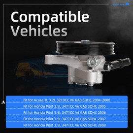 21-5441 Power Steering Pump with Pulley fit for Honda Pilot 3.5L V6 2005 2006 2007 2008, fit for Acura TL 3.2L V6 2004 2005 2006 2007 2008, Replace 56110RDAA01 56110PVJA01 56483RDAA01 96-5441