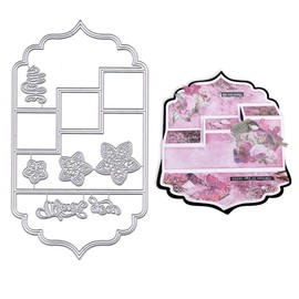 Threetols 3D Card Shape Cutting Dies for Card Making, Rectangular Zig-Zag Card Shape Design with a Pop-up Square Die Cuts Flower Words Dies for Paper Craft DIY Decor Scrapbooking Paper Album Stamp