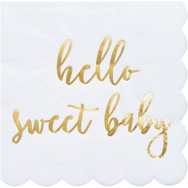 Juvale Scalloped Edged Baby Shower Party Napkins (5 x 5 in, Gold Foil, 50-Pack)