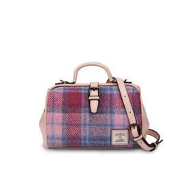 Islander The Medium Doctor Bag for Women, Harris Tweed & Vegan Leather, Pink and Blue Tartan, Pink and Blue Tartan