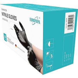 EUROPAPA 200x Nitrilhandschuhe Box Einweghandschuhe, Einmalhandschuhe, Untersuchungshandschuhe, Nitril Handschuhe, puderfrei, ohne Latex, unsteril, latexfrei, disposible gloves (XXL, Schwarz)