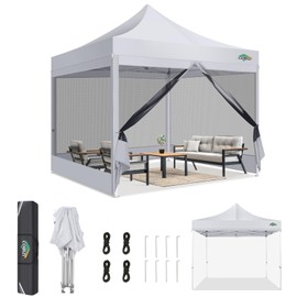 COBIZI 10x10 Canopy Tent, Heavy Duty Pop up Canopy with Sidewalls, Waterproof Easy Setup Canopy with Mosquito Netting, Outdoor Instant Screen Tents for Parties, Wedding, Backyard with Carry Bag, White