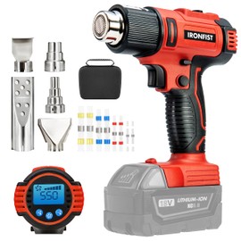 IRONFIST Heat Gun Cordless for Milwaukee M18 Battery, Welding Hot Air Gun with Digital Display 2-Temp Setting & 6 Gear Wind Speed Adjustable with Storage bag & 5 Nozzles (Battery NOT Included)