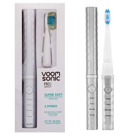 Voom Sonic Pro 3 Rechargeable Electric Toothbrush With Soft Dupont Nylon Bristles Dentist Recommended Portable Oral Care 2-Minute Timer 3 Adjustable Speeds Light Weight Design - Silver