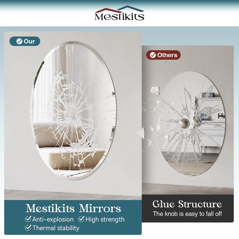 Frameless Oval Mirror, 20x30 Inch Beveled Bathroom Mirrors for Over