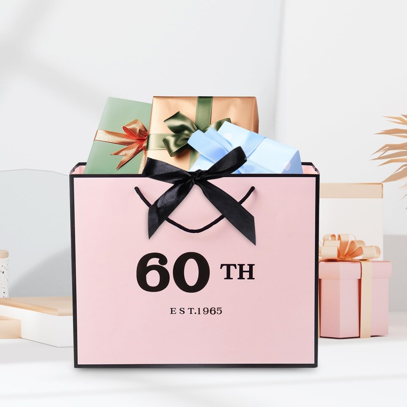 60th Birthday Gift Bag Pink with Tissue Paper