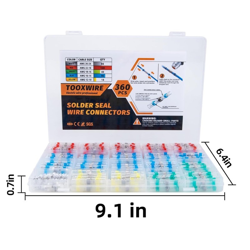 360PCS Solder Seal Wire Connectors, Heat Shrink Self Stick Solderless