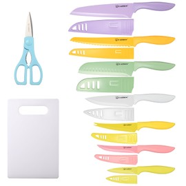 KATISUN Knife Set with Kitchen Cutting Board，30 Piece Colour Coding Stainless Steel Boxed Knives Set with Kitchen Shears，14 Knives with 14 Blade Covers，Anti-Rust and Dishwasher Safe