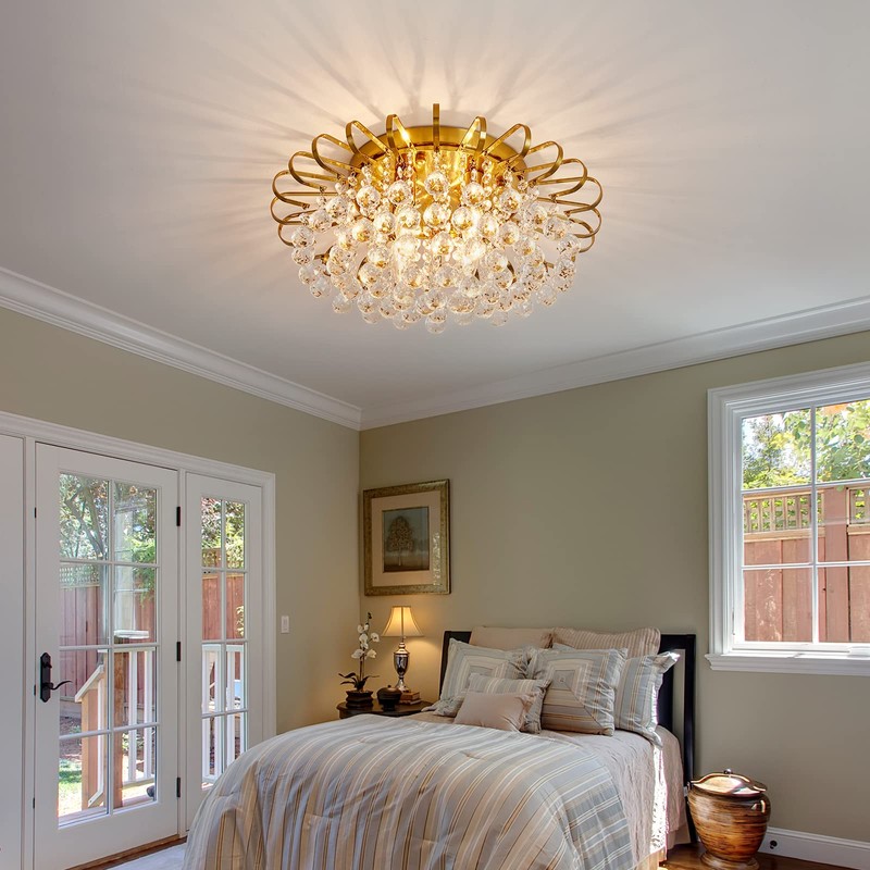 CVKASH 4-Lights Crystal Chandelier Modern Semi Flush Mount Ceiling Light