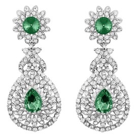 I Jewels Womens 18K Rhodium Plated American Diamond Sparkling Dangle Earrings (E2100Zg) Green