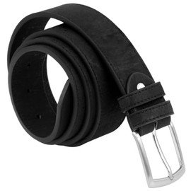 Simaru Buenos Aires Men's Belt, 35 mm Wide, Can Be Shortened, Vegan Cork, Robust Men's Belt with Elegant Metal Buckle, Durable & Vegan, black