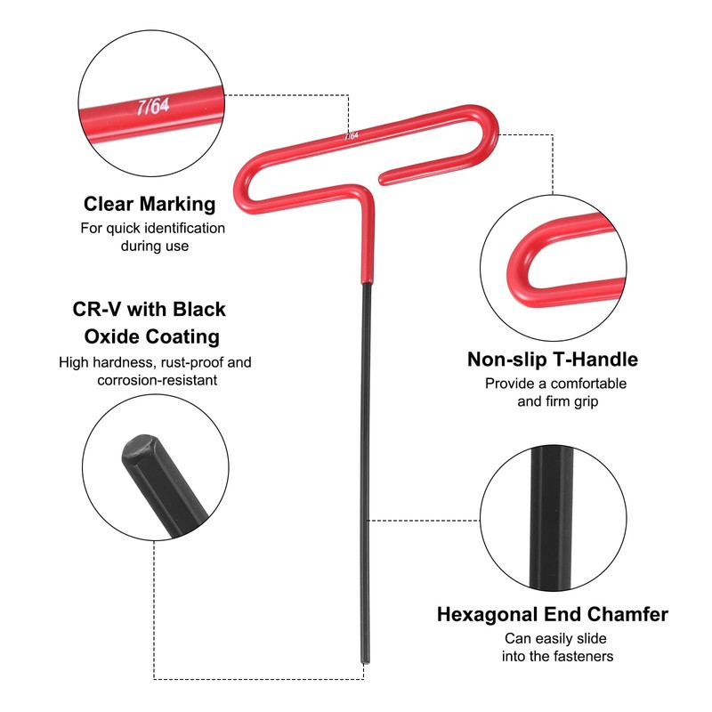 sourcing map T Handle Hex Key Wrench 7/64" SAE Long