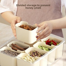 WYSYZJJ Multi functional kitchen storage, with a handle for dividing seasoning boxes, kitchen seasoning partition boxes, suitable for storing seasonings, seasonings, fruits, convenient and clean