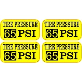 StickerTalk Yellow Tire Pressure 65 PSI Vinyl Stickers, 1 Sheet of 2 Stickers, 2 inches by 1 inch Each