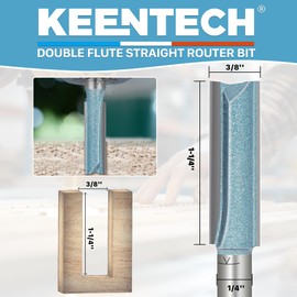 KEENTECH Router Bits, C4 Grade Carbide Tipped Straight Bit for General Routing, Industrial Grade Cutting Tools for Woodworking (1/4 Inch Shank x 3/8 Inch Diameter x 1-3/16 Inch Depth, KT01020604)