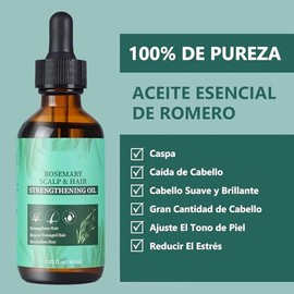 Aceite de Romero：Aceite Esencial de Romero para Cabello - 100% Puro Orgánico Aceite Capilar Con Romero de Cejas, Pestañas, Barba -60ML Rosemary Oil Hair Growth Esencial más grueso, más largo