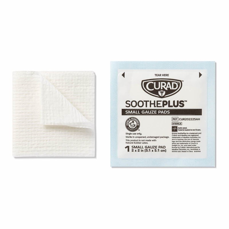 Curad SoothePlus Gauze Pads with Arm & Hammer Baking Soda,