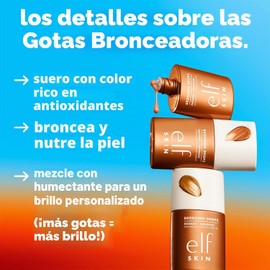 e.l.f. SKIN - Gotas bronceadoras, bronceador líquido para rostro y piel, crea un brillo bañado por el sol, infundido con vitamina E, vegano y libre de crueldad, oro puro