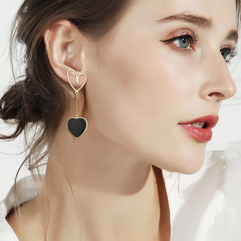 Flyonce Mismatched Earrings for Women, Asymmetric Heart Drop Dangle Earrings,
