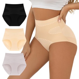 FallSweet No Show Tummy Control Underwear for Women High Waisted Panties Comfy Briefs Pack (Mixcolor1, Medium)