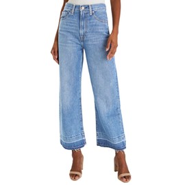 Astylish Womens High Waisted Raw Hem Wide Leg Jeans Stretchy Zimbaplatinum Denim Pants Sky Blue