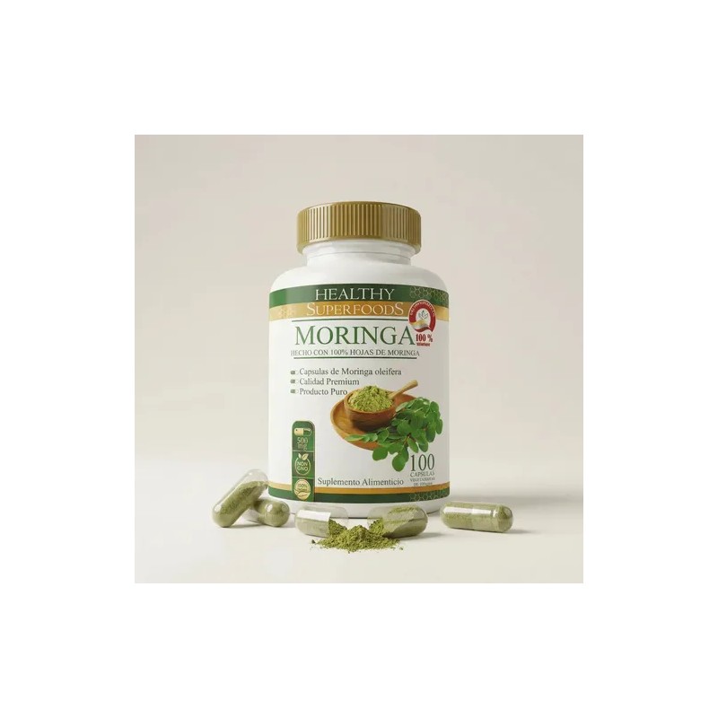 Healthy Superfoods Moringa Pura Premium 100 Capsulas 500mg Sabor Natural