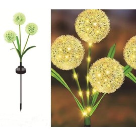 Solar Garden Lights Outdoor Decorative Glowing Dandelion Flower Lights for Outside Garden Decor Yard Patio Landscape Pathway Lawn Decorations (Warm White 3 Head*2)