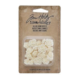 Embellishments by Tim Holtz Idea-ology, Heirloom Roses, Pack of 25, Assorted Sizes, White, TH93210
