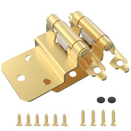 Chibery 10 Pack 3/8 inch Inset Gold Cabinet Hinges, Semi-Concealed Hinges, Cabinet Mount, Self Closing Decorative, for Kitchen Bathroom Furniture Door Replacement Hardware, 1.5MM Thickness