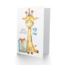 Artery8 2nd Birthday Card Cute Baby Giraffe in Party Hat Cartoon Kids Age 2 Year Old Child For Son Daughter Girl Boy Happy Card