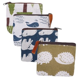 VICASKY 4pcs Fashion Small Canvas Bags Zipper Makeup Bags Travel Toiletry Storage Coin Random Style