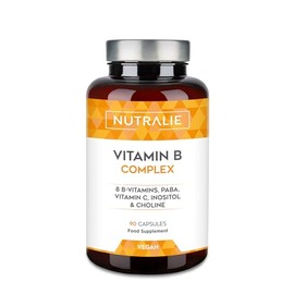 Vitamin B Complex + Vitamin C - High Dosage - 8 Vitamins B C Inositol Choline PABA - Complete Vitamin B Complex B1 B2 B3 B5 B6 Biotin (B7) Folic Acid (B9) B12-90 Capsules Nutralie