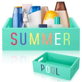 Weysat Sunscreen Pool Storage Bucket Wood Poolside Basket Above Ground Pool Bin Summer Basket Outdoor Storage for Swimming Camping Beach Indoor Outdoor Sunscreen Sunblock Accessories(Vibrant)