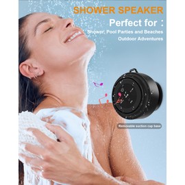 Bluetooth Shower Speaker, Portable Bluetooth Speakers, IP67 Waterproof Wireless Speaker with Suction Cup & Carabiner, Built-in Mic, True Wireless Stereo for Camping Travel,Electronic Gifts - Black
