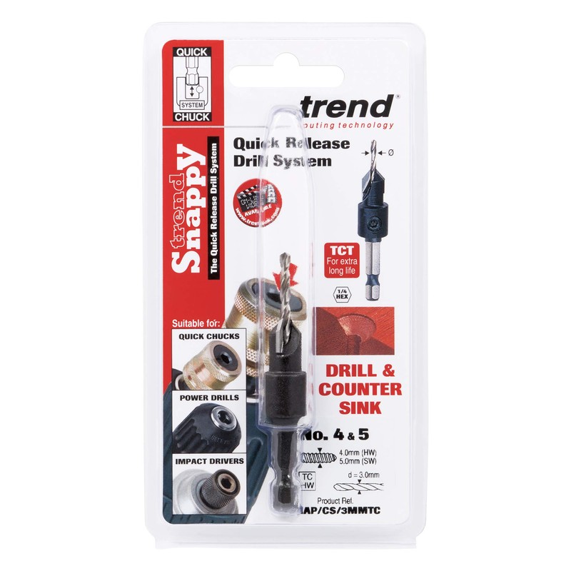 Trend Snappy 9.5mm Tungsten Carbide Tipped Countersink with Adjustable 3mm