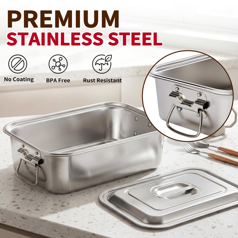 Extra Deep Stainless Steel Lasagna Pan with Loop Handles &