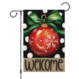 Louise Maelys Welcome Christmas Garden Flag 12x18 Inch Xmas Ball Double Sided Wave Point Small Burlap Winter Yard Outdoor Flag Holiday Outside House Decoration (Only Flag)