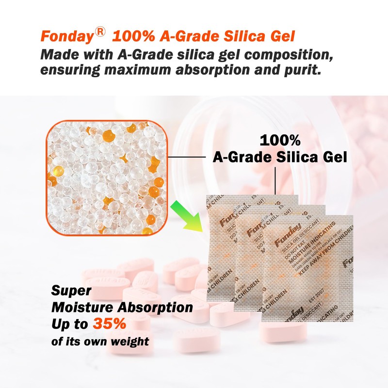 50Gram 20Packets Fonday Rechargeable Silica Gel Desiccant Packets Food Grade