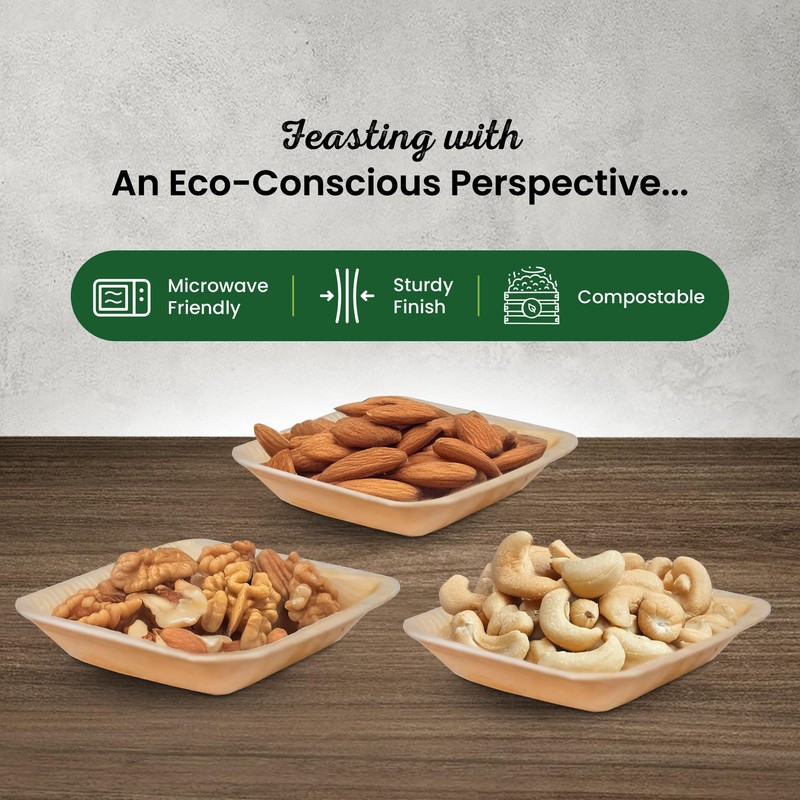ECO Leaf 25 Disposable Palm Leaf Square Bowls, 3.5" (9cm),
